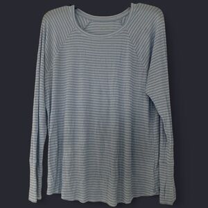 Aerie Raglan Ribbed Blue/White Striped Long Sleeve T-Shirt American Eagle